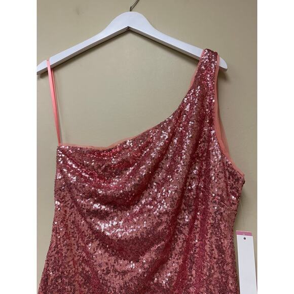 NWT Aqua Large New Years Eve Pink Asymmetrical Sequin Mini Birthday Party Dress - Picture 8 of 11